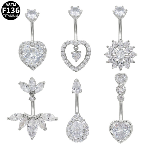 Piercing Ombelico in Titanio ASTM F136 per Donna Qualità Medica Titanio Zirconia Cuore Fiore Goccia Gioielli Piercing Corpo