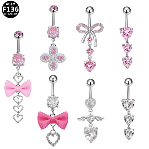 Piercing Ombelico in Titanio ASTM F136 per Donna Cuore Ali Fiocco Satin Zirconia Gioielli per il Corpo Regalo