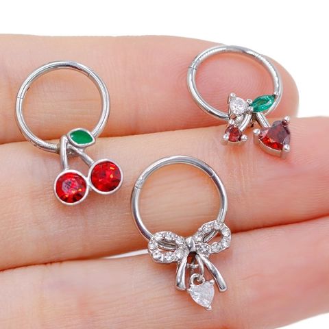 Ανοξείδωτο Ατσάλινο Σκουλαρίκι Μύτης Septum Clicker για Γυναίκες Άνδρες Καρδιά Βέλος Φεγγάρι Κεράσι Λουλούδι Ζιργκόν Κοσμήματα Piercing