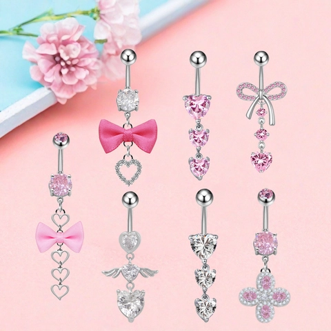 Piercing Ombelico in Titanio ASTM F136 per Donna Cuore Ali Fiocco Satin Zirconia Gioielli per il Corpo Regalo