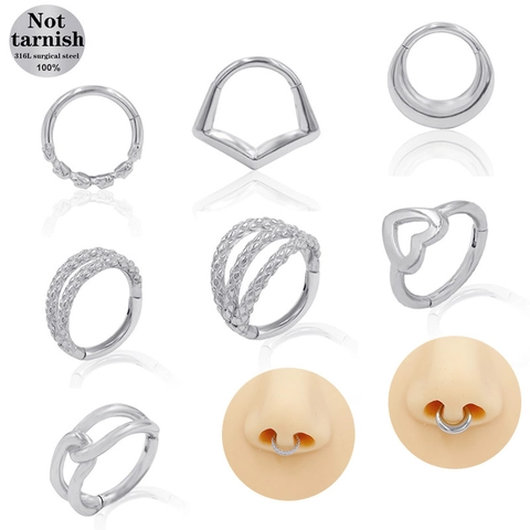 316L Chirurgisch Staal Septum Neusring Hart V-Vorm Gedraaid Touw Oorring Roestvrij Staal Piercing Sieraden Vrouwen Mannen