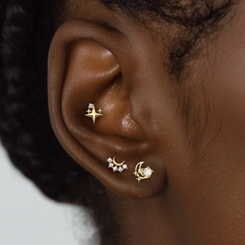 Piercing de Labio de Titanio ASTM F136 Rosca Interna Labret Joyería Zirconia Luna Hoja Estrella Pendiente Cartílago Para Mujer Hombre