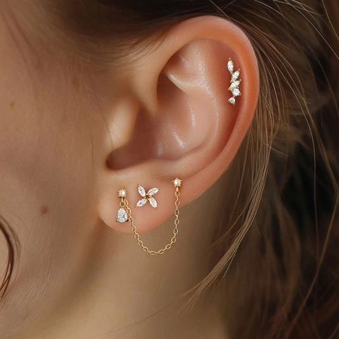 ASTM F136 Titanium Internally Threaded Lip Stud Zirconia Marquise Leaf Crescent Moon Cartilage Earring For Women Men Body Jewelry