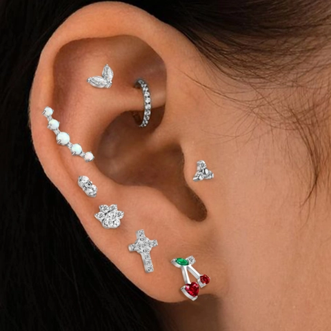 G23 Titanium Labret Lip Studs Butterfly Star Paw Shape Zirconia Internally Threaded Piercing Stud Earrings ASTM F136 Titanium Body Jewelry