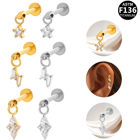 F136 Τιτάνιο Labret Stud Εσωτερικό Σπείρωμα Piercing Σκουλαρίκι Με Αστέρι Marquise Ζιρκόνια Επίπεδη Πλάτη Κοσμήματα Τιτανίου