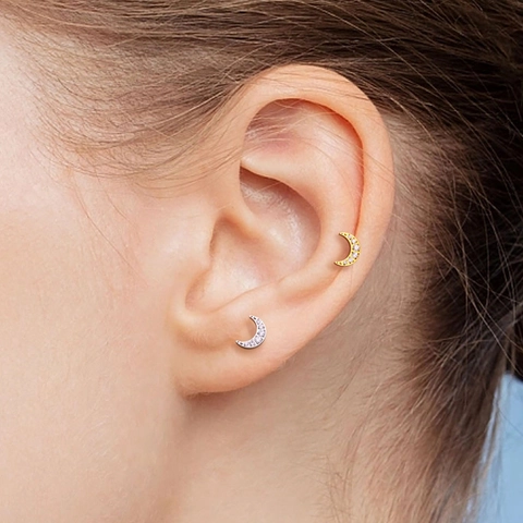 G23 Titanium Alloy Flat Back Labret Stud Earring With Rhinestone Moon Flower Marquise Fan Piercing Jewelry For Women Men