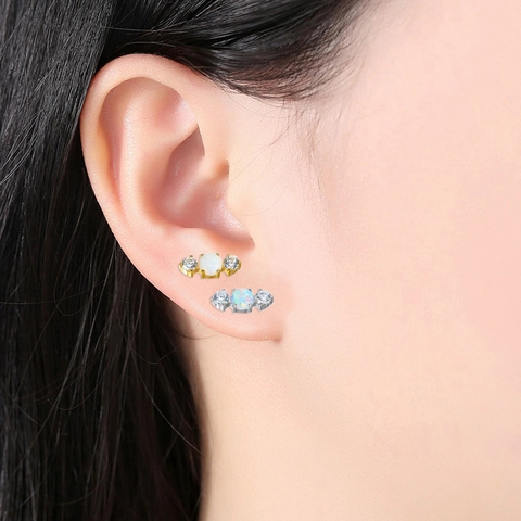 ASTM F136 Titanium Internal Thread Artificial Opal Labret Stud Earrings Piercing Jewelry Rhinestone Ear Bone Nail For Unisex