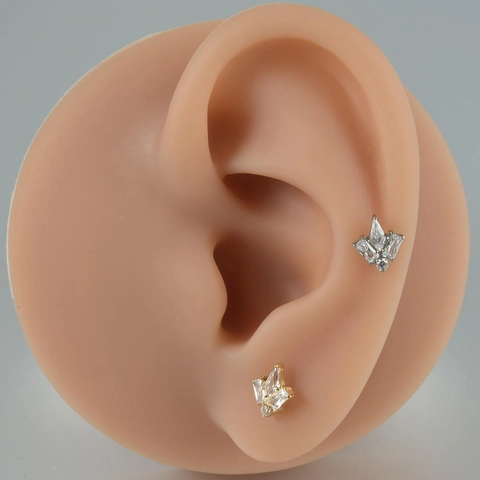 ASTM F136 Titanio Circonia Labret con Rosca Interna Mariposa Corazón Espiral Joyería para Piercing de Cartílago