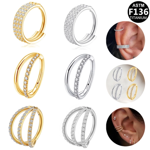 ASTM F136 Titanium Zirconia Septum Ring Clicker Multiple Layer Nose Hoop Ear Cartilage Helix Piercing Earrings For Women Men Body Jewelry