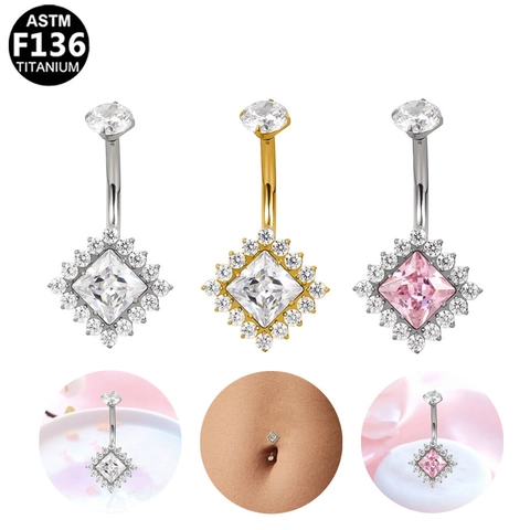 ASTM F136 Titanium Internally Threaded Belly Button Ring Butterfly Square Zirconia Inlaid Sexy Body Piercing Jewelry For Women