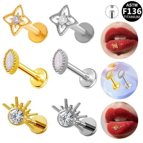 ASTM F136 Titanio Labret Stud Rosca Interna Aro de Labio Strass Ópalo Artificial Estrella Piercing Joyería para Mujer