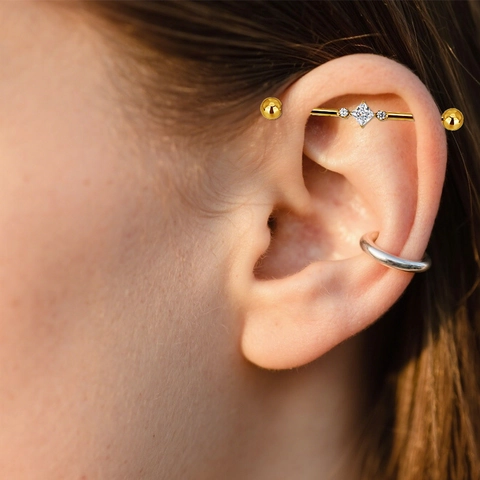 ASTM F136 Titanium Industriële Barbell Strass Hart Vierkant Peer Ingelegde Oorpiercing Sieraden Goud Zilver Lichaam