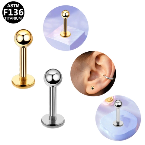 ASTM F136 Titanium Labret Stud Earring With Rhinestone Round Ball Piercing Jewelry For Women Men Gold Silver Piercing Stud