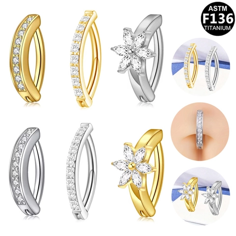 ASTM F136 Titanlegierung Strass Blume Bauchnabelring Minimalist Geometrisch Nabel Piercing Schmuck Für Damen Körper Dekoration