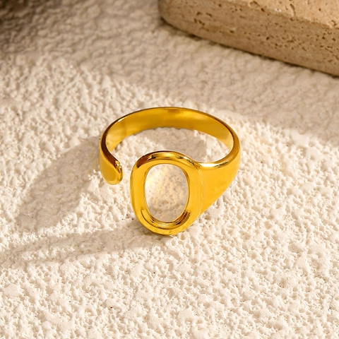 Bague Ouverte Minimaliste en Acier Inoxydable 316L pour Femme Plaquée Or PVD Ovale Creuse Géométrique Ajustable Mode