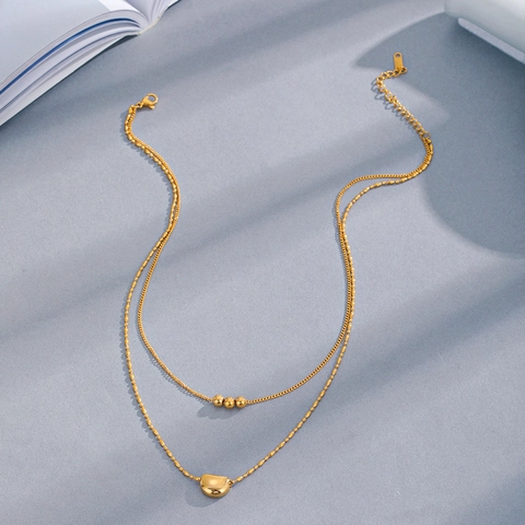 Double Layer Moon Pendant Necklace For Women 18K Gold Plated Stainless Steel Beads Dainty Fine Jewelry Commuter Choker