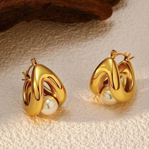Boucles d'Oreilles Clous Minimalistes en Acier Inoxydable avec Perle Artificielle pour Femmes Étoile Strass Texture Nervurée Bijoux
