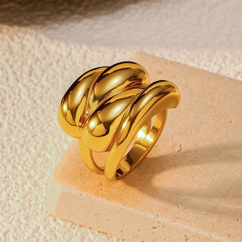 Bagues en Acier Inoxydable Or Minimaliste pour Femme Grosses Bagues Géométriques Torsadées Vague Tressées Bijoux Cadeau