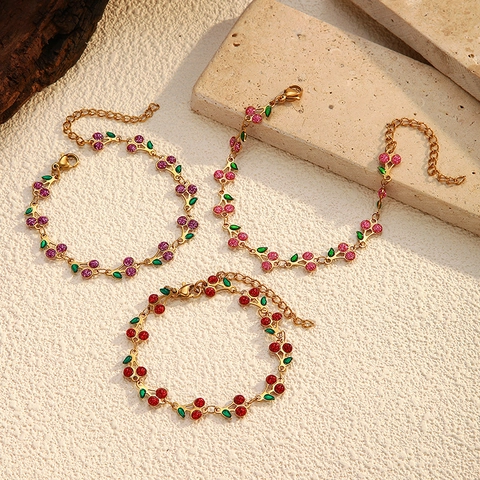 Pulsera con Amuleto de Cereza de Acero Inoxidable Chapado en Oro de 18K Pulsera de Frutas con Purpurina para Mujer Joyas de Moda Cadena Ajustable