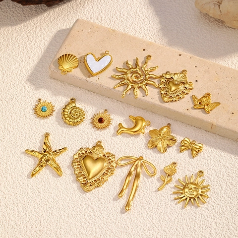 DIY Edelstahl 18K Vergoldete Anhänger Für Schmuckherstellung Herz Schleife Sonne Seestern Engel Blume Charms Zubehör