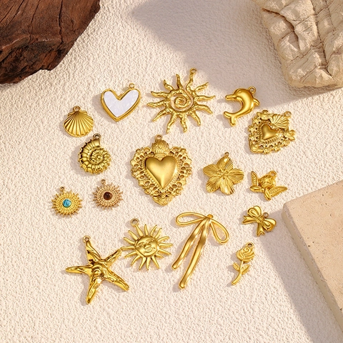 DIY Edelstahl 18K Vergoldete Anhänger Für Schmuckherstellung Herz Schleife Sonne Seestern Engel Blume Charms Zubehör