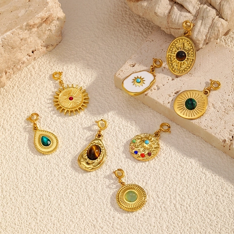 Vintage Stainless Steel Gold Plated Bohemian Pendant Necklace Bracelet DIY Jewelry Making Accessories Evil Eye Charm