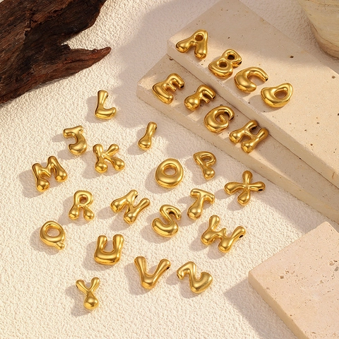 3D Bubble Alphabet Pendant 18K Gold Plated Stainless Steel Liquid Metal Letter Charm For DIY Necklace Jewelry Making Women
