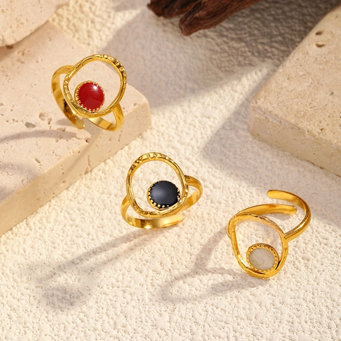 Bague Ouverte Réglable En Acier Inoxydable Minimaliste Pour Femme Plaqué Or Irrégulier Géométrique Rond Incrusté Bijoux Mode