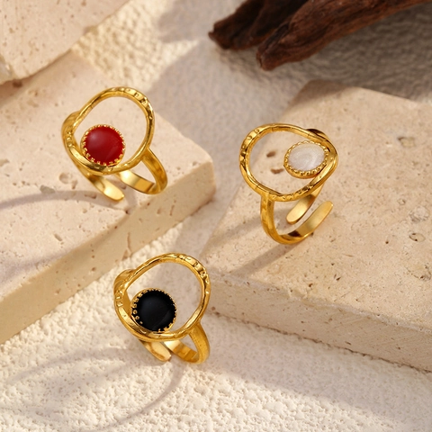 Bague Ouverte Réglable En Acier Inoxydable Minimaliste Pour Femme Plaqué Or Irrégulier Géométrique Rond Incrusté Bijoux Mode