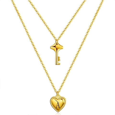 Fashion Double Layered Titanium Steel Necklace For Women Key Heart Initial Letter Pendant Gold Silver Stacked Jewelry