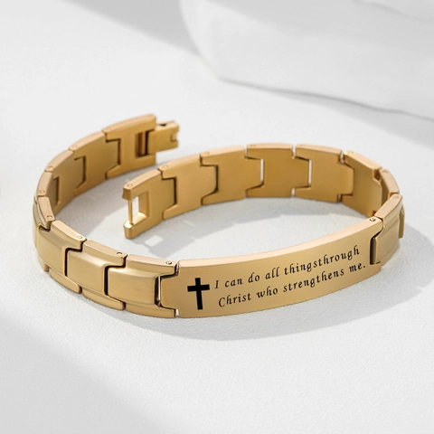 Minimalist Stainless Steel Cross Bible Verse Bracelet Watch Band Link Chain Religious Christian Jewelry For Men Women