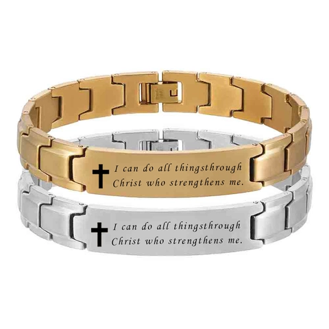 Minimalist Stainless Steel Cross Bible Verse Bracelet Watch Band Link Chain Religious Christian Jewelry For Men Women