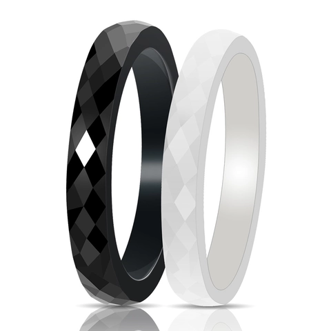 Minimalistische Keramische Gefacetteerde Ruitvormige Ring Voor Heren Dames Zwart Wit Simpele Geometrische Gepolijste Sieraden