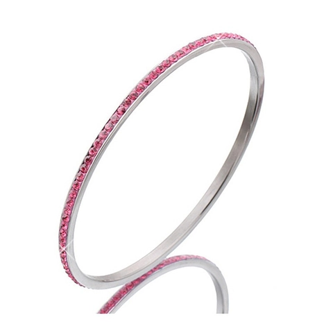 Fashion Stainless Steel Single Row Rhinestone Bangle For Women Simple Elegant Round Inlaid Crystal Bracelet Party Jewelry Gift
