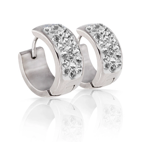 Minimalistische 8mm Roestvrijstalen Huggie Creolen Voor Dames Drie Rij Strass Ingelegde Klei Mode Sieraden Accessoires
