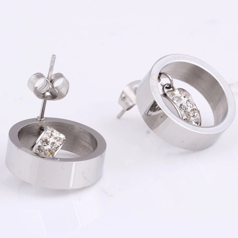 Orecchini a Bottone Circolari Cavi in Acciaio Inossidabile 304 per Donna Gioielli per Orecchie Tondi Geometrici con Strass