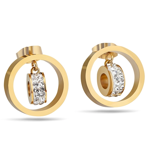 Orecchini a Bottone Circolari Cavi in Acciaio Inossidabile 304 per Donna Gioielli per Orecchie Tondi Geometrici con Strass