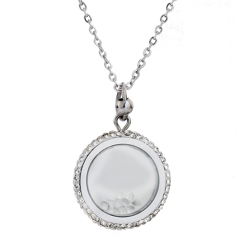 Fashion Round Floating Locket Necklace Stainless Steel Zirconia Pendant Mother Day Gift For Women Jewelry Necklace Accessory