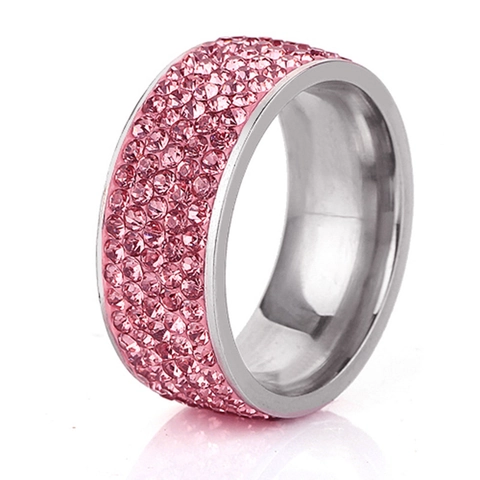 5 Rows Full Rhinestone 304 Stainless Steel Wide Band Ring For Women Fashion Colorful Crystal Style Finger Ring Jewelry Gift