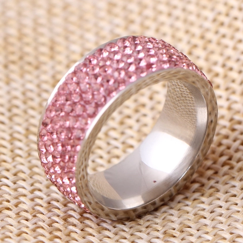 5 Rows Full Rhinestone 304 Stainless Steel Wide Band Ring For Women Fashion Colorful Crystal Style Finger Ring Jewelry Gift