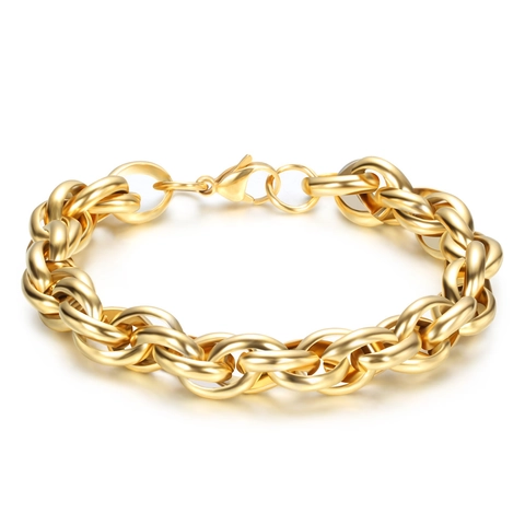 Punk Stainless Steel Twisted Chain Bracelet For Men Polished Braided Bangle Gold Silver Two Tone Jewelry Gift