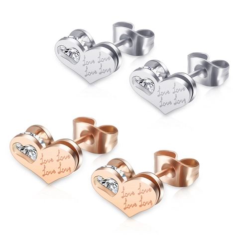 Minimalistische 304 Roestvrij Stalen Hart Oorknopjes Love Gravure Strass Ingelegd Hartvorm Sieraden Voor Dames Heren