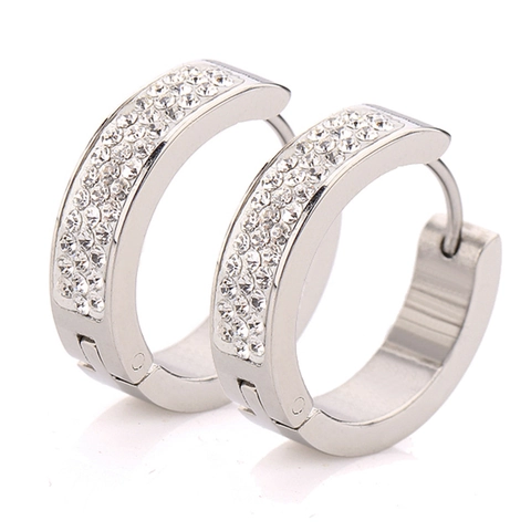 304 Roestvrij Stalen Drie Rijen Strass Ingelegde Klei Huggie Oorbellen Voor Vrouwen Minimalistische Mode Eenvoudige Sieraden