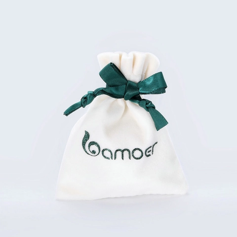 Luxury Velvet Jewelry Bag White Drawstring Pouch With Satin Green Ribbon Bow For Earring Ring Necklace Gift Packaging Storage