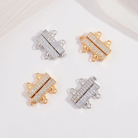 925 Sterling Silver Double Row Slide Clasp Square Rhinestone Necklace Connector For Jewelry Making DIY Jewelry Clasp