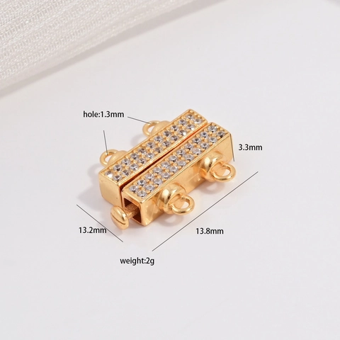 925 Sterling Silver Double Row Slide Clasp Square Rhinestone Necklace Connector For Jewelry Making DIY Jewelry Clasp