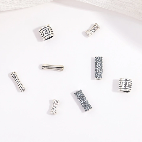 S925 Argento Sterling Distanziatori Perline Thai Argento Antico Finitura Cilindrica Barile Perla DIY Gioielli Accessorio