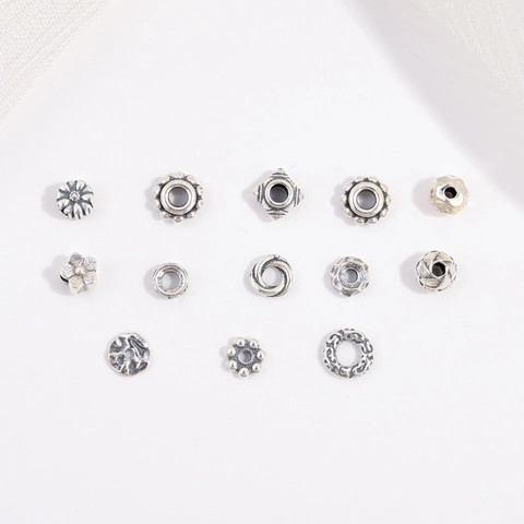Vintage S925 Sterling Silver Spacer Beads For DIY Jewelry Making Retro Oxidized Flower Pattern Metal Beads Findings