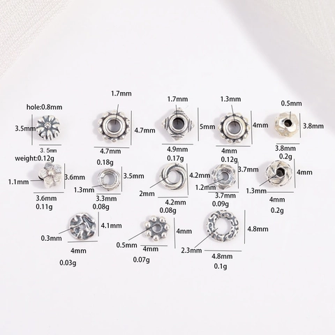 Vintage S925 Sterling Silver Spacer Beads For DIY Jewelry Making Retro Oxidized Flower Pattern Metal Beads Findings