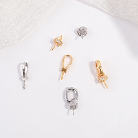 925 Sterling Silver Zirconia Pave Pendant Bail Connector Peg For Pearl DIY Jewelry Making Gold Silver Plated Accessory